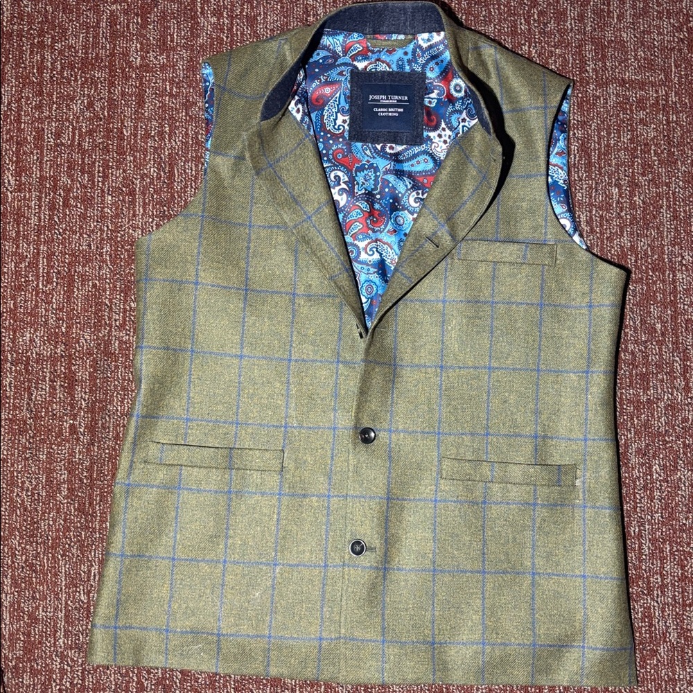 Joseph Turner Yorkshire fine windowpane Plaid gilet Paisley men’s suit vest 46